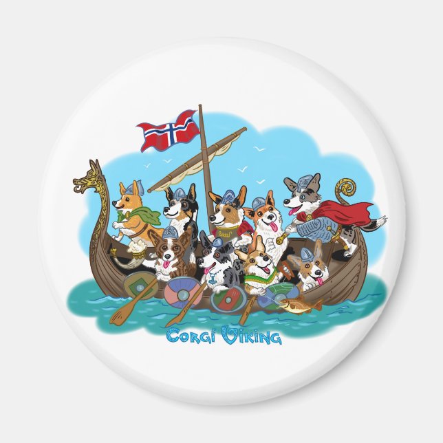 Aimant Vikingship rempli de Corgis (Devant)