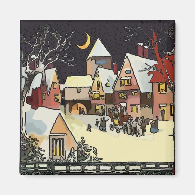 Aimant Village de Noël, ajouter du texte (Devant)