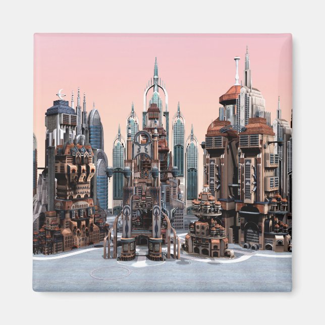 Aimant Ville de fantasy futuriste Art de la skyline de sc (Devant)