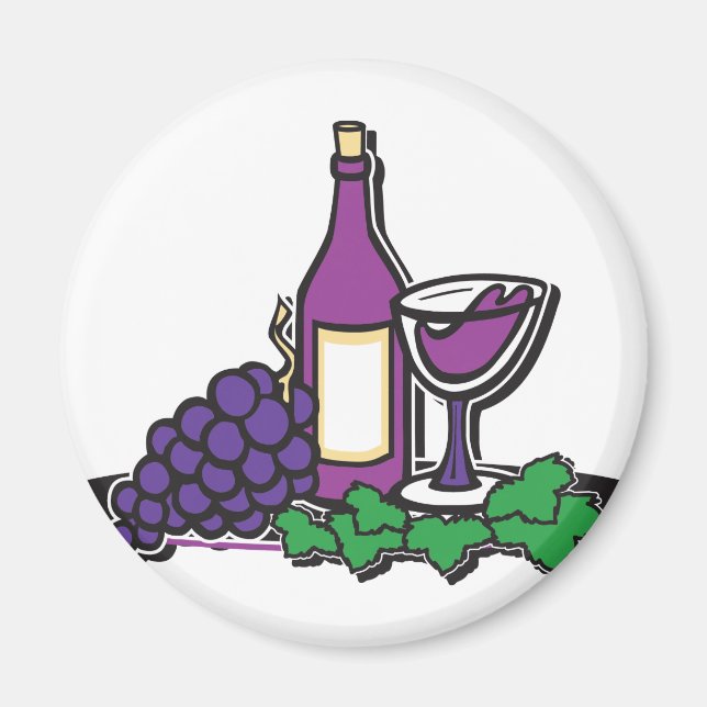 Aimant Vin rouge et raisins pourpres (Devant)