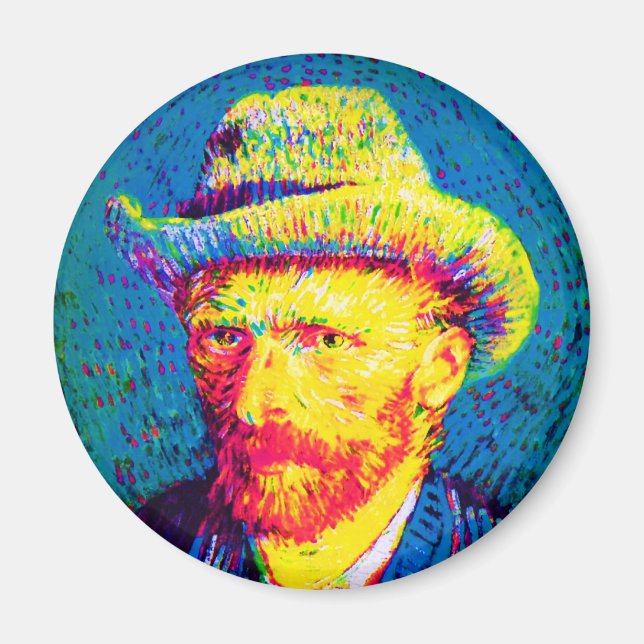 Aimant Vincent Van Gogh - Autoportrait Pop Art avec chape (Devant)