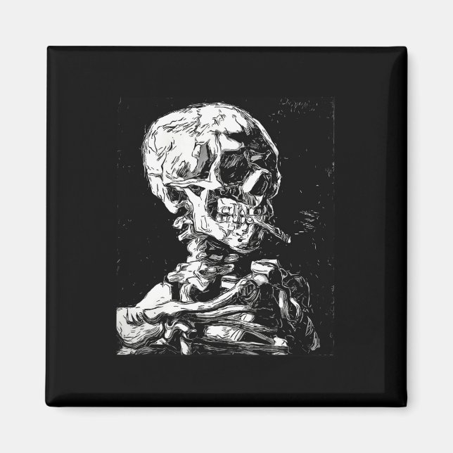 Aimant Vincent Van Gogh Crâne avec cigarette Squelette Ha (Devant)
