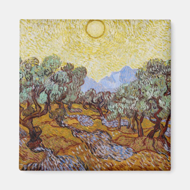 Aimant Vincent van Gogh - Oliviers, Ciel Jaune et Soleil (Devant)