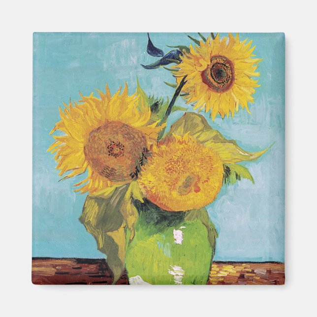 Aimant Vincent Van Gogh - Trois tournesols dans un vase (Devant)