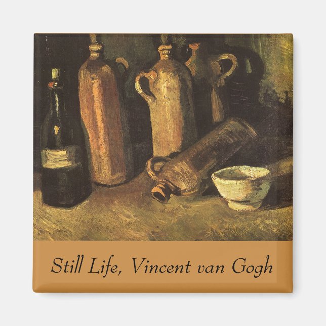 Aimant Vincent van Gogh - Vie morte avec 4 bouteilles en  (Devant)