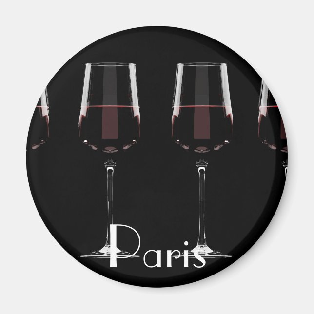 Aimant Vins avec vin rouge sur noir (Devant)