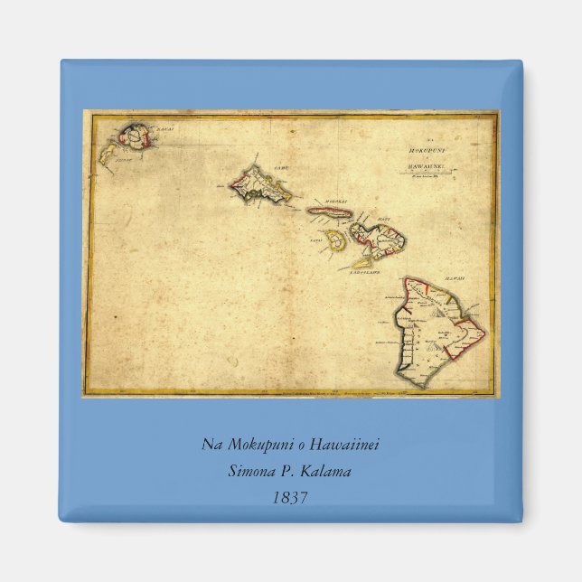 Aimant Vintage 1837 Hawaii Map - Hawaiian (Devant)