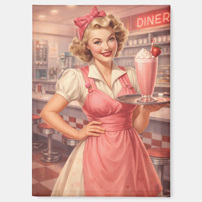 Aimant Vintage 1950s Diner Pin-Up Waitress  (Recto)