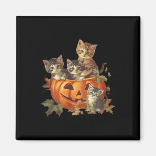 Aimant Vintage 90s Chat Retro Citrouille Kittens Hallowee
