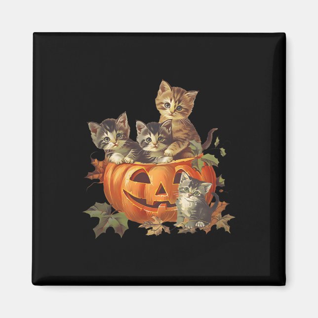 Aimant Vintage 90s Chat Retro Citrouille Kittens Hallowee (Devant)