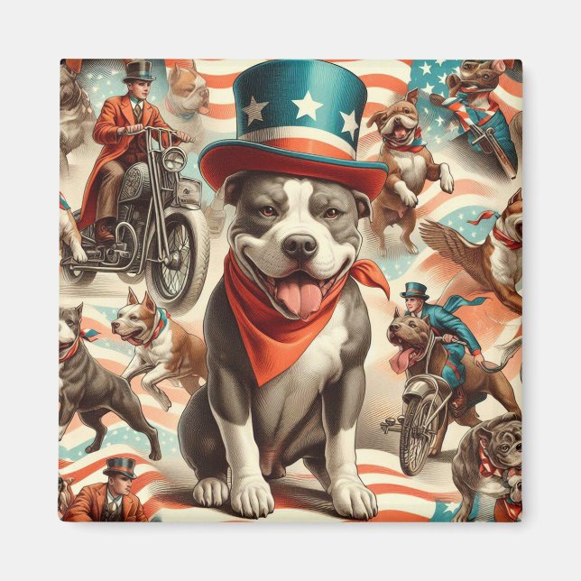 Aimant Vintage American Pit Bull Terrier Art (Devant)