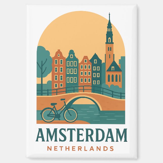 Aimant Vintage Amsterdam - Pays-Bas Rétro  (Recto)