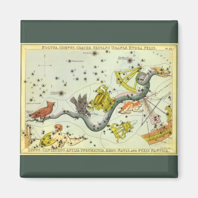 Aimant Vintage Astronomy, Hydra Snake Constellation Stars (Devant)