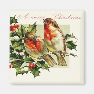 Aimant Vintage aux oiseaux de Noël
