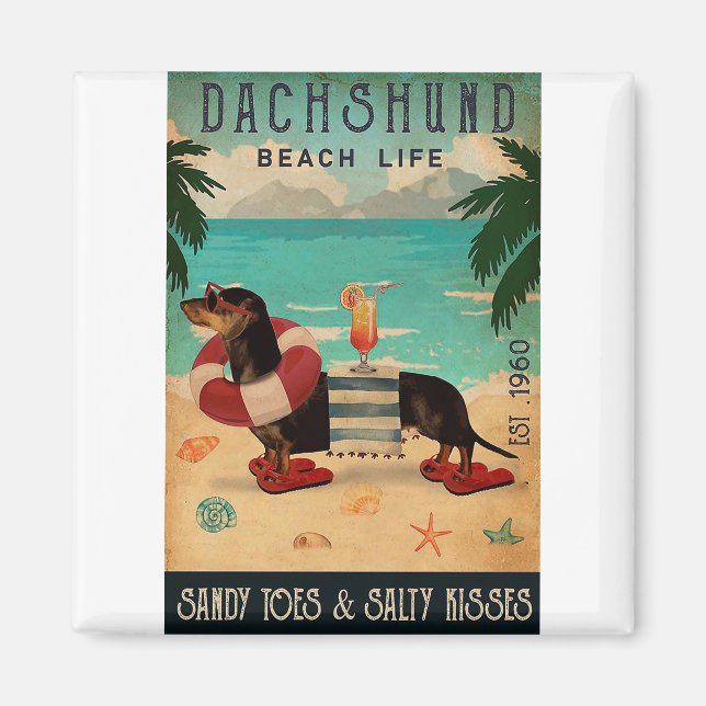 Aimant Vintage Beach Cocktail Life Dachshund (Devant)