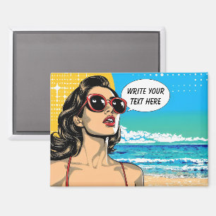 Aimant Vintage Beach Woman personnalisable