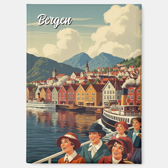 Aimant Vintage Bergen Norvège Voyage (Recto)
