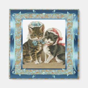 Aimant Vintage Bleu Sarcelle Chats Vintage