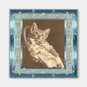 Aimant Vintage Bleu Sarcelle Chats Vintage