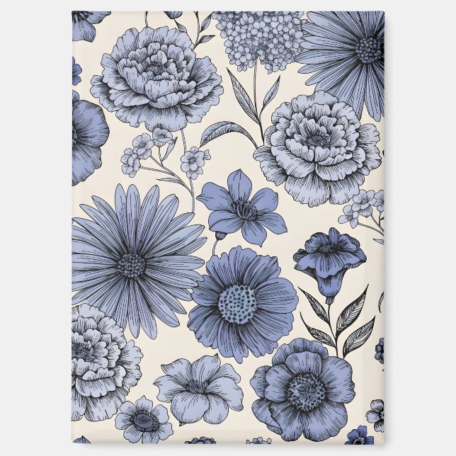 Aimant Vintage Blue Toile Floral Botanical Pattern (Recto)