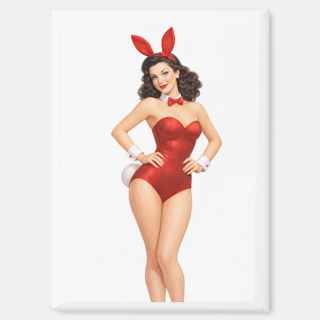 Aimant Vintage Brunette Pin-Up Bunny Girl Bodysuit  (Recto)