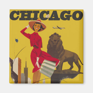 Aimant Vintage Chicago USA Air Travel Publicité