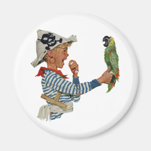 Aimant Vintage Child, Boy Playing Pirate Parrot Bird