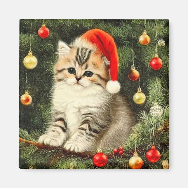 Aimant Vintage Christmas Kitten (Devant)