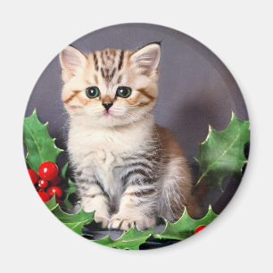 Aimant Vintage Christmas Kitten et Holly