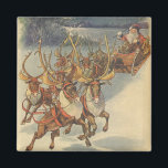 Aimant Vintage Christmas Santa Claus Sleigh with Reindeer<br><div class="desc">Vintage illustration Victorian Merry Christmas holiday scene featuring Santa Claus and his reindeer delivering toys on Christmas Eve. Santa is flying over the snow on a chilly winter night with a full moon in the sky.</div>