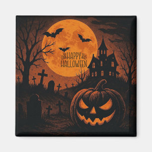 Aimant Vintage, classique Happy Halloween citrouille