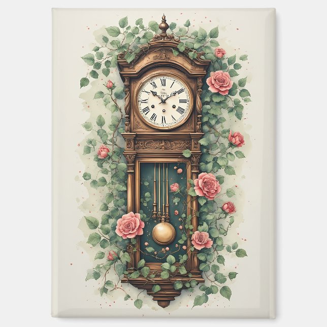 Aimant Vintage Clock Surrounded by Roses and Vines (Recto)