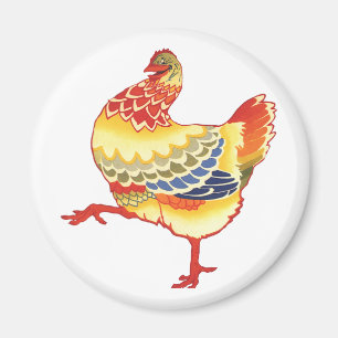 Aimant Vintage Colorful Barnyard Chicken from Farm