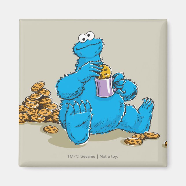 Aimant Vintage Cookie Monster Manger Cookies (Devant)