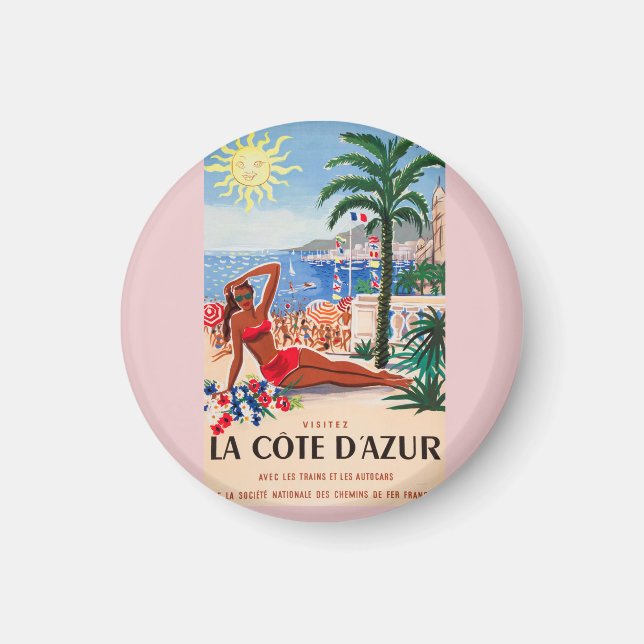 Aimant Vintage Côte d'Azur Beach Girl (Devant)