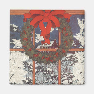 Aimant Vintage couronne de Noël dans une fenêtre avec nei