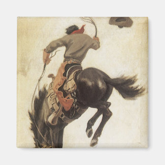 Aimant Vintage Cowboy, Bronco Buster Study par NC Wyeth