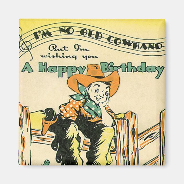 Aimant Vintage Cowboys, Joyeux Anniversaire Cowhand ! Mus (Devant)