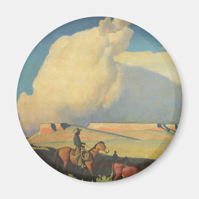 Aimant Vintage Cowboys, Open Range par Maynard Dixon (Devant)