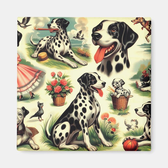 Aimant Vintage Cute Dalmatien sans joint (Devant)