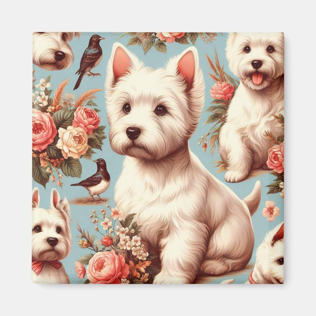 Aimant Vintage Cute West Highland White Terrier (Devant)