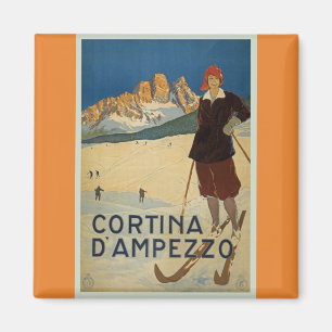 Aimant vintage d'affiche de ski de Cortina