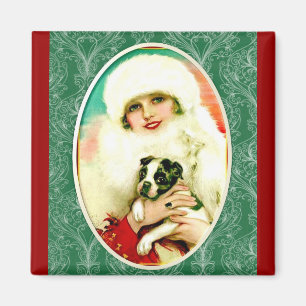 Aimant Vintage dame avec Boston Terrier