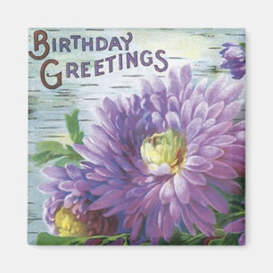 Aimant vintage d'anniversaire avec des fleurs