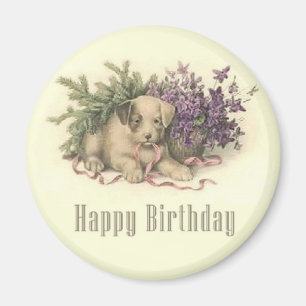 Aimant vintage d'anniversaire de chiot