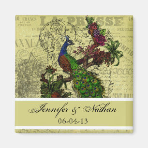 Aimant vintage de noms et de date de paon