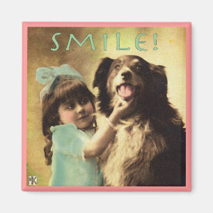 Aimant vintage de photo de sourire de colley de