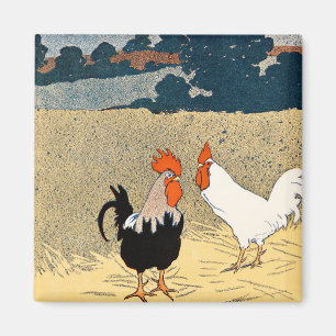 Aimant Vintage Deux coqs dans un champ par Edward Penfiel