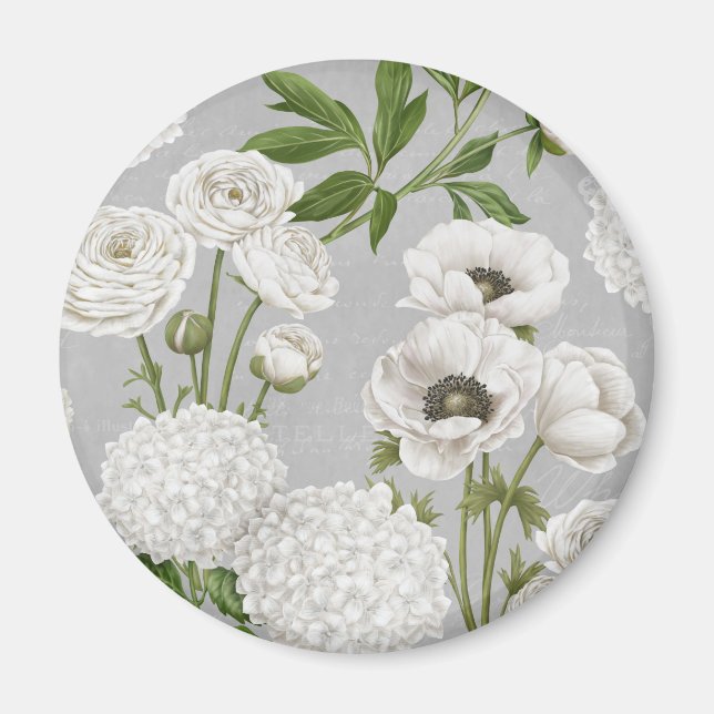 Aimant Vintage Farmhouse white flower (Devant)