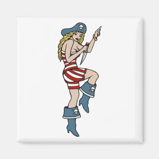 Aimant Vintage fille pirate avec Dagger Tattoo Art